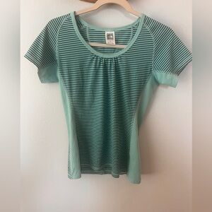 The North Face Teal Striped Short Sleeve Tee